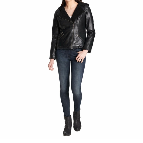LEVI'S Leather Hooded Midweight Motocycle Jacket L - Picture 6 of 6